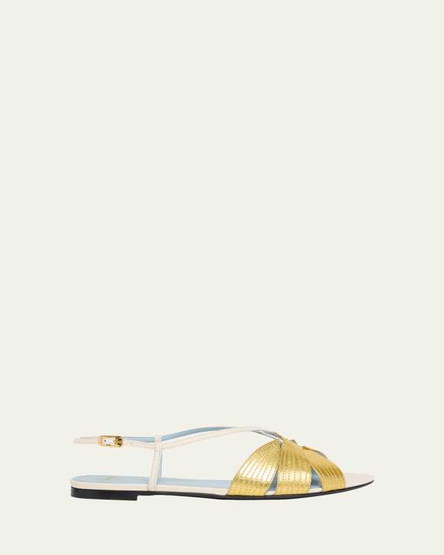 Foliefoliage Bicolor Leather Slingback Sandals